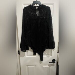 Torrid Black Floral Lace Long-Sleeve Bodysuit